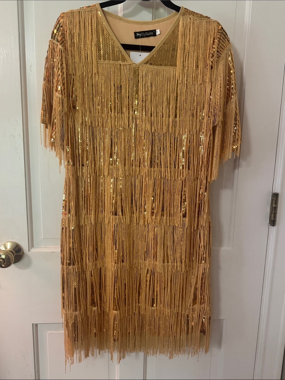 Pretty Guide Gold Fringe Sequin Shift Dress